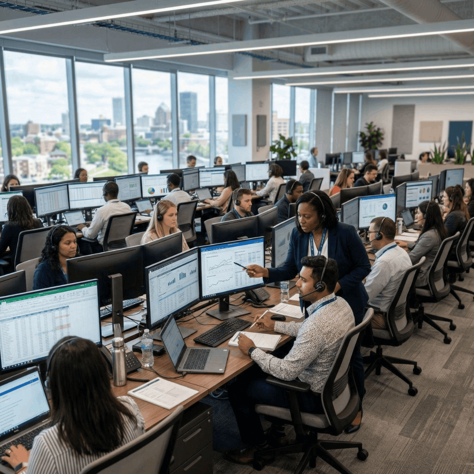 Business operations team managing financial records, data analysis and outsourced back-office processes